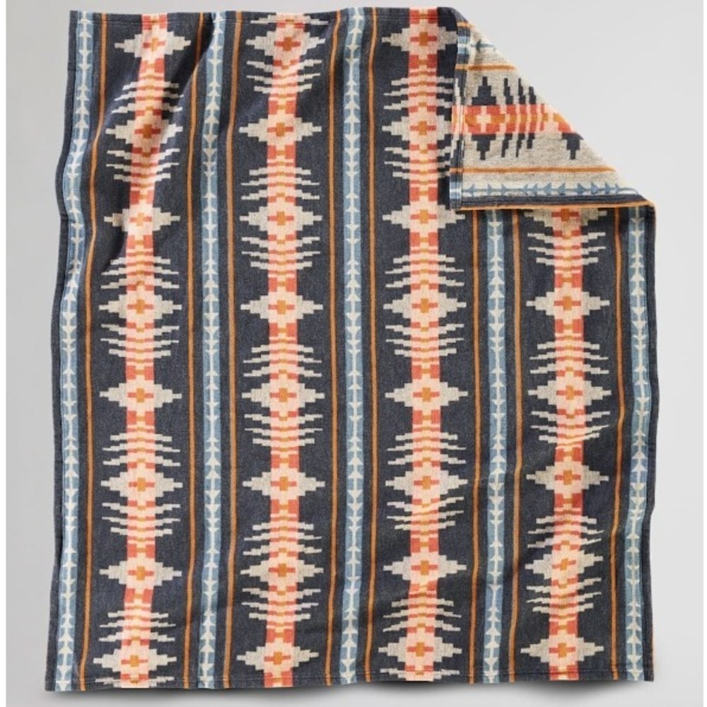 Pendleton Home Tan Blue Trail Ridge‎ Organic Cotton Throw Aztec Comfy Blanket